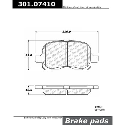 Centric Parts Disc Brake Pad Set Premium Ceramic with Shims and Hardware for 1998-2002 Chevrolet Prizm Toyota Corolla 301.07410