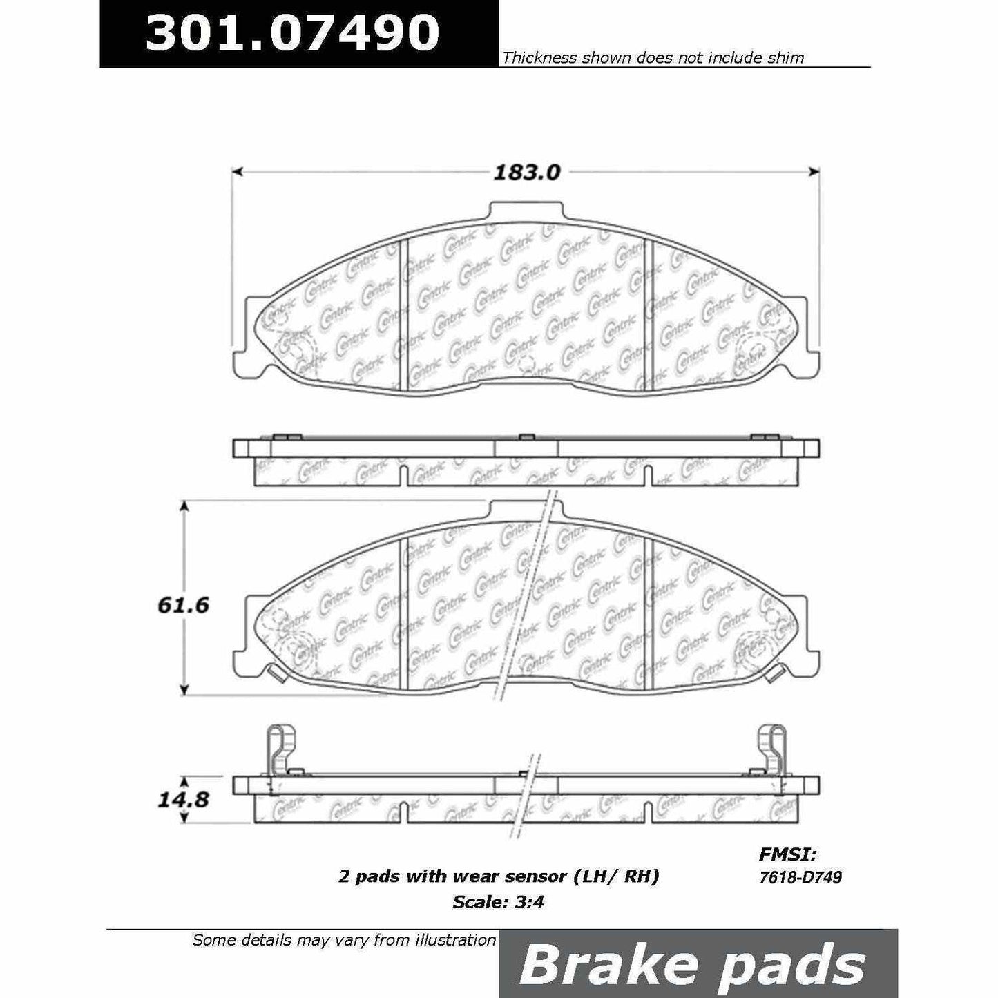 Centric Parts Disc Brake Pad Set Premium Ceramic with Shims and Hardware for 1998-2002 Chevrolet Camaro Pontiac Firebird 301.07490