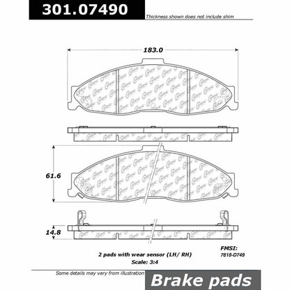 Centric Parts Disc Brake Pad Set Premium Ceramic with Shims and Hardware for 1998-2002 Chevrolet Camaro Pontiac Firebird 301.07490