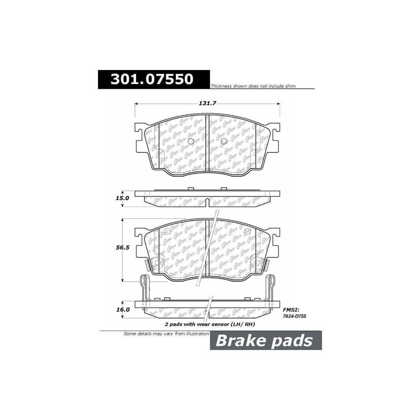 Centric Parts Disc Brake Pad Set Premium Ceramic with Shims and Hardware for 1998-2003 Mazda 626 Protege 301.07550