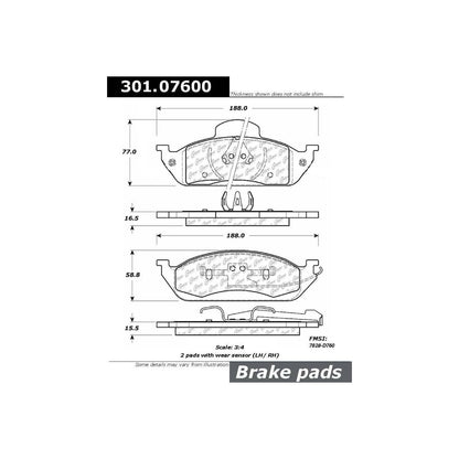 Centric Parts Disc Brake Pad Set Premium Ceramic with Shims and Hardware for 1998-2003 Mercedes-Benz ML320, 2003-2005 ML350, 1998-1999 ML430 301.07600