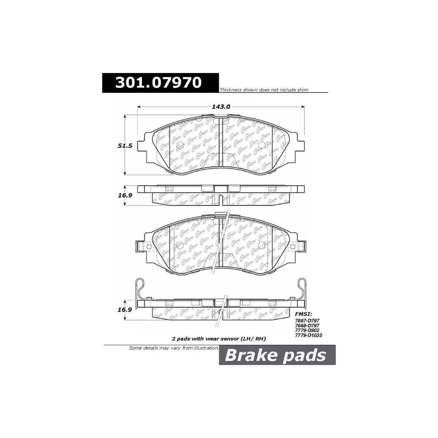 Centric Parts Disc Brake Pad Set Premium Ceramic with Shims and Hardware for 2004-2018 Chevrolet Aveo 301.07970