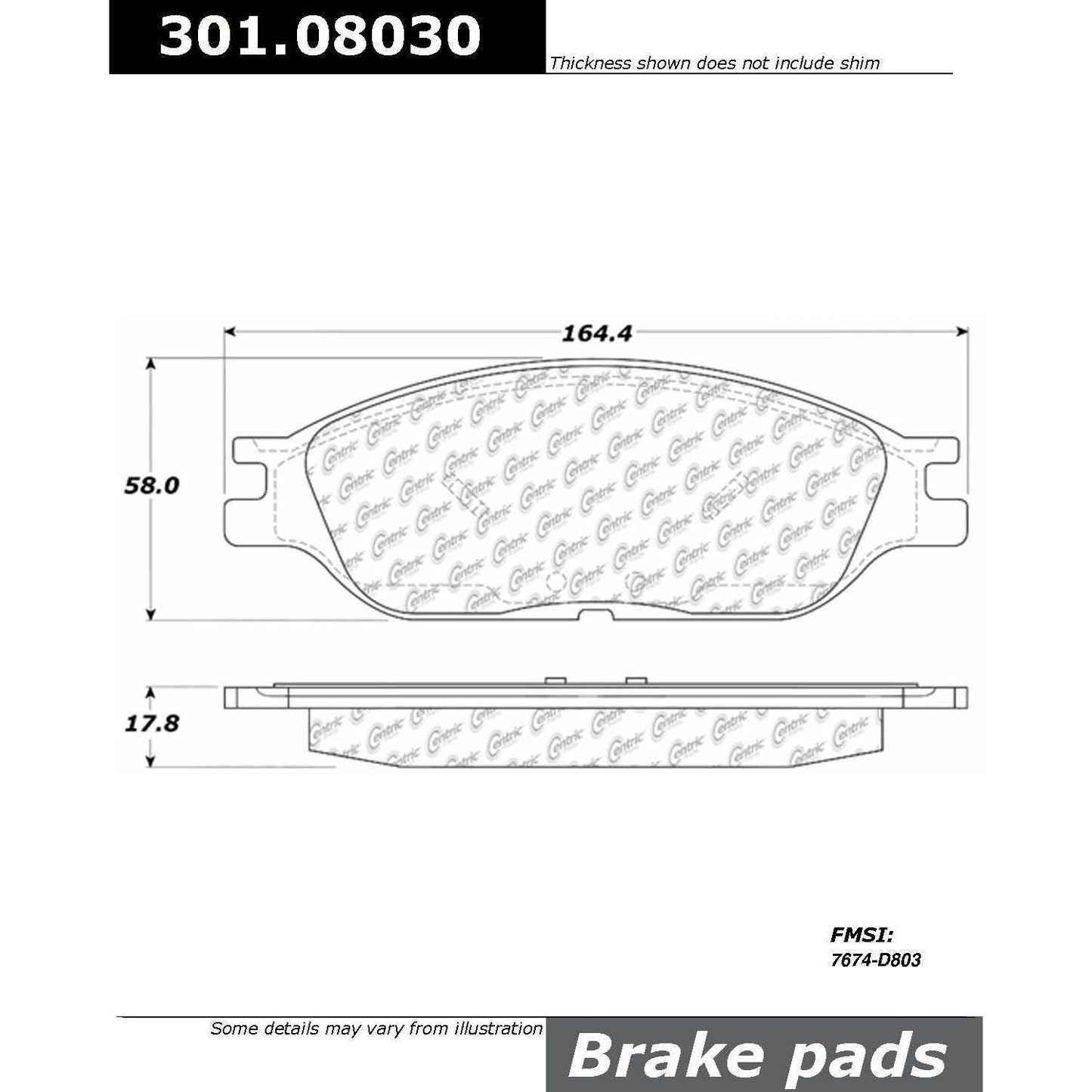 Centric Parts Disc Brake Pad Set with High Performance Shims 301.08030