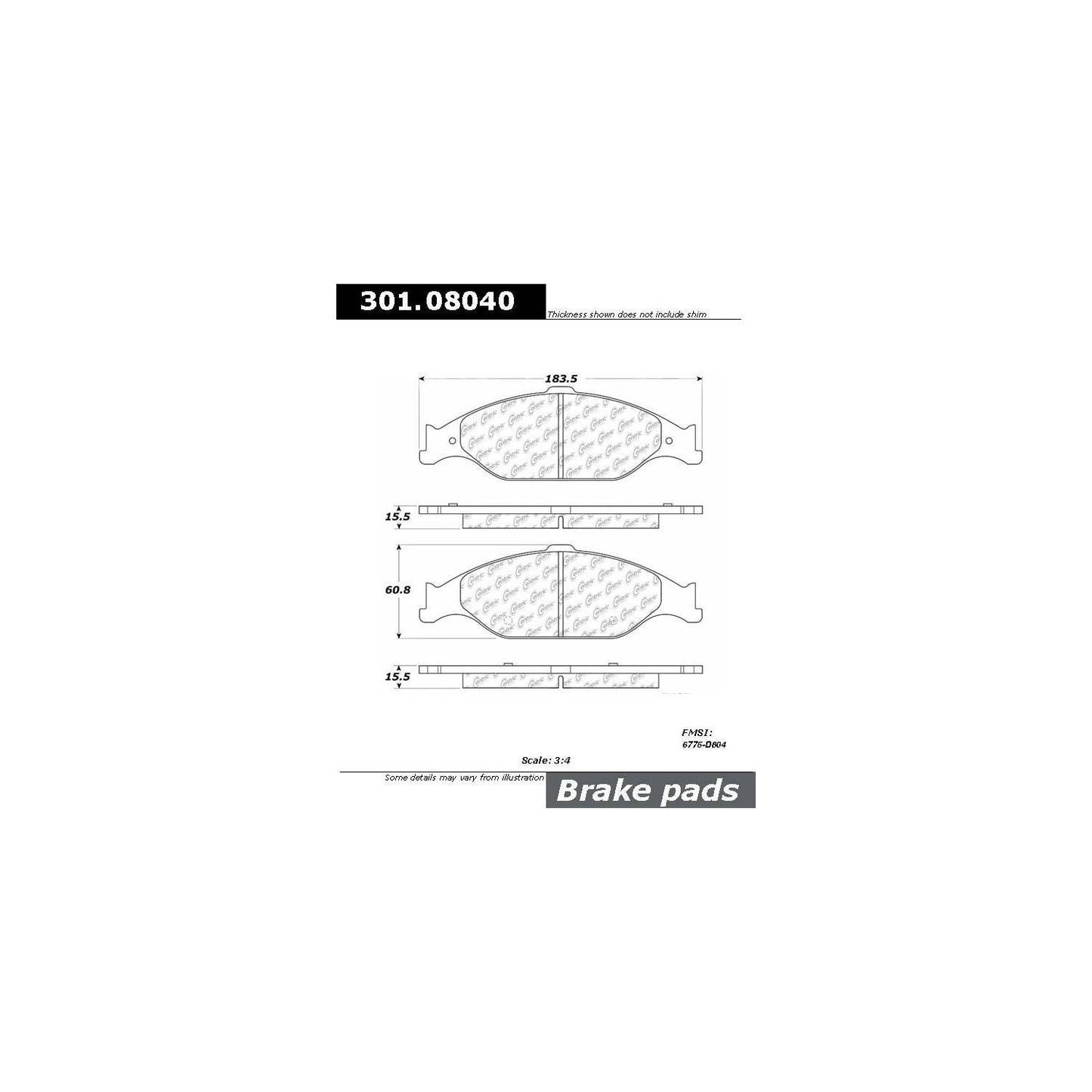 Centric Parts Disc Brake Pad Set Premium Ceramic with Shims and Hardware for 1999-2004 Ford Mustang 301.08040