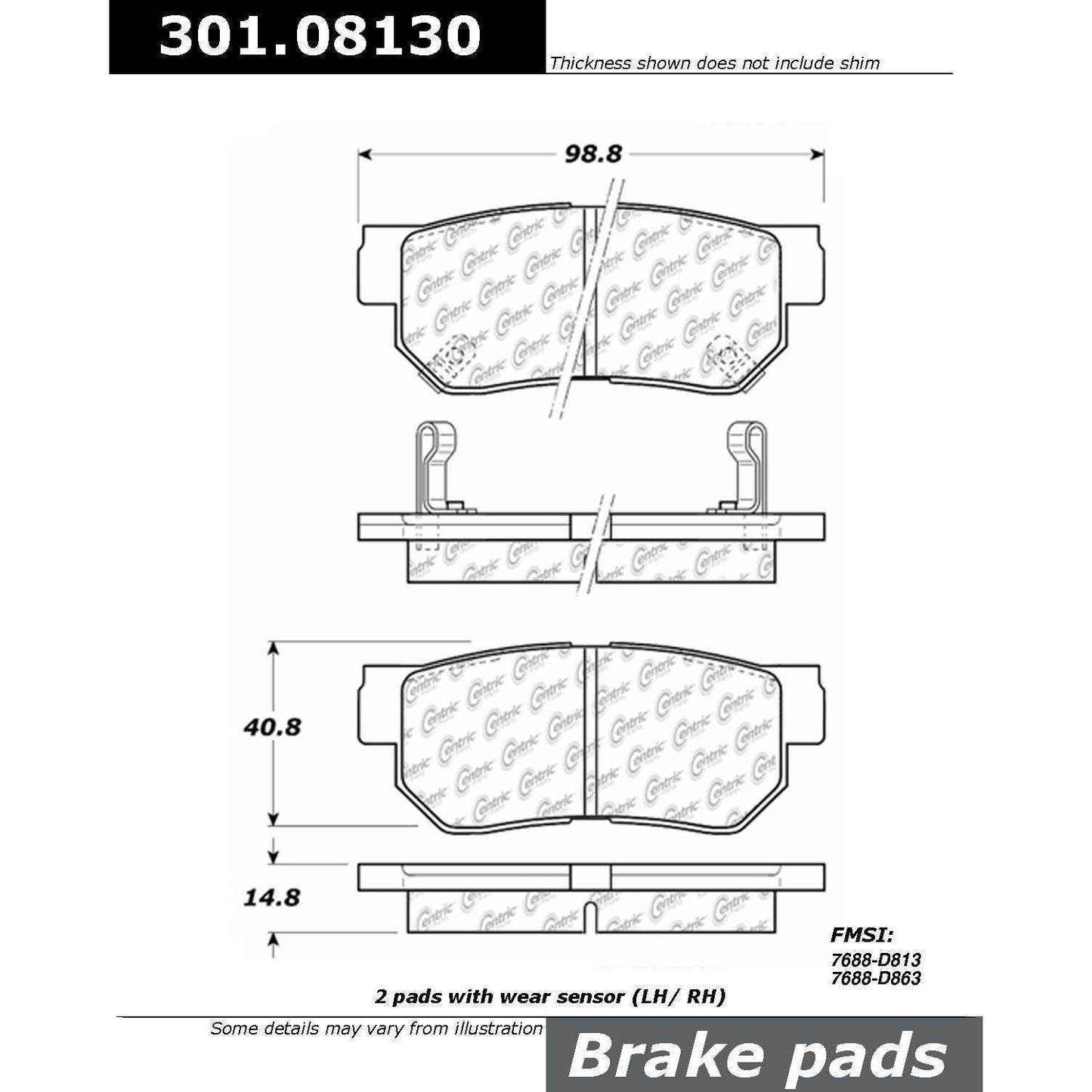 Stoptech Centric 06-09 Hyundai Azera / 7/00-06 Santa Fe Rear Centric Premium Ceramic Brake Pads 301.08130