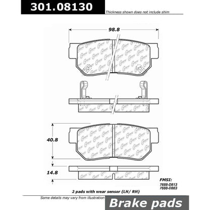 Stoptech Centric 06-09 Hyundai Azera / 7/00-06 Santa Fe Rear Centric Premium Ceramic Brake Pads 301.08130