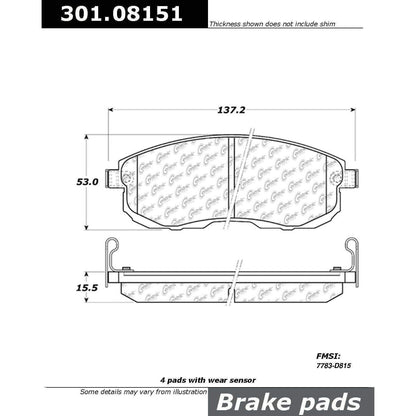 Centric Parts Disc Brake Pad Set Premium Ceramic with Shims and Hardware for 2002-2019 Infiniti I35 Nissan Altima Cube Maxima Sentra Versa Renault Safrane 301.08151