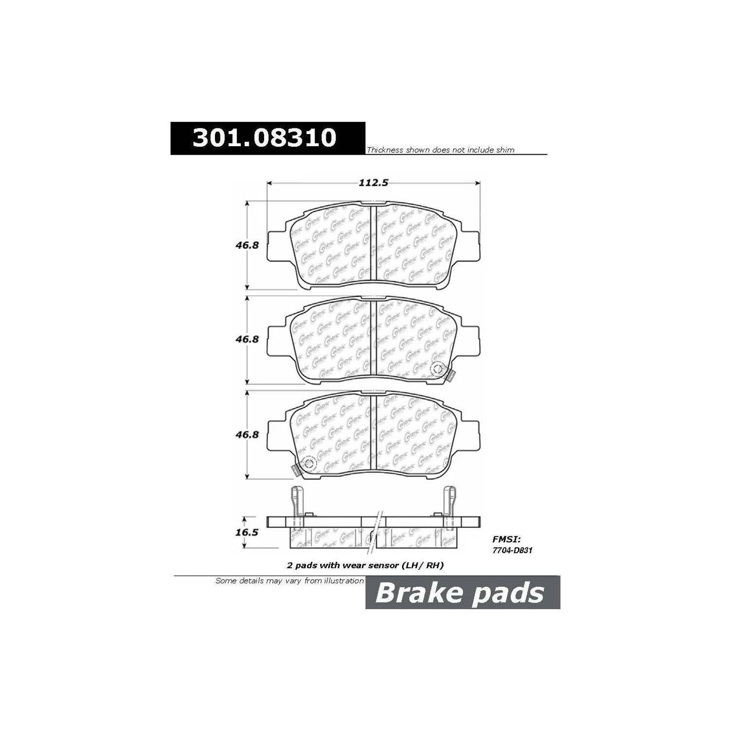 Centric Parts Disc Brake Pad Set with High Performance Shims 301.08310