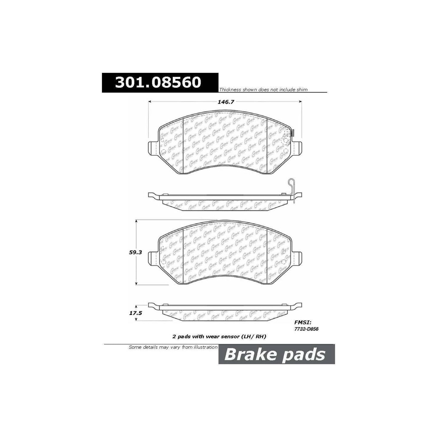 Centric Parts Disc Brake Pad Set Premium Ceramic with Shims for 2001-2008 Chrysler Town & Country, Voyager, Dodge Caravan, Grand Caravan, Jeep Liberty