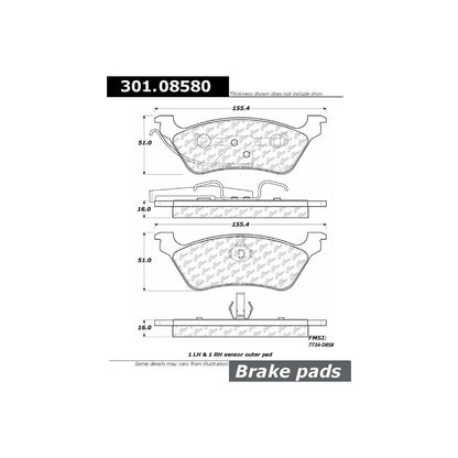 Centric Parts Disc Brake Pad Set Premium Ceramic with Shims for 2001-2007 Chrysler Town & Country, Voyager 2004-2005, Dodge Caravan 2001-2007 301.08580