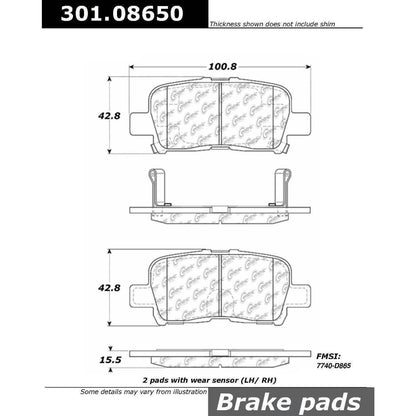 Centric Parts Disc Brake Pad Set Premium Ceramic with Shims and Hardware for 2001-2006 Acura MDX, 2002-2004 Honda Odyssey, 2003-2008 Pilot 301.08650