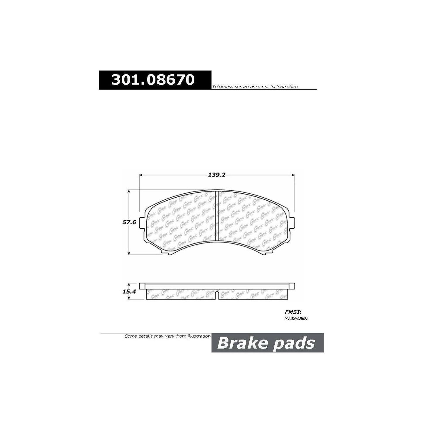 Centric Parts Disc Brake Pad Set Premium Ceramic with Shims and Hardware 301.08670