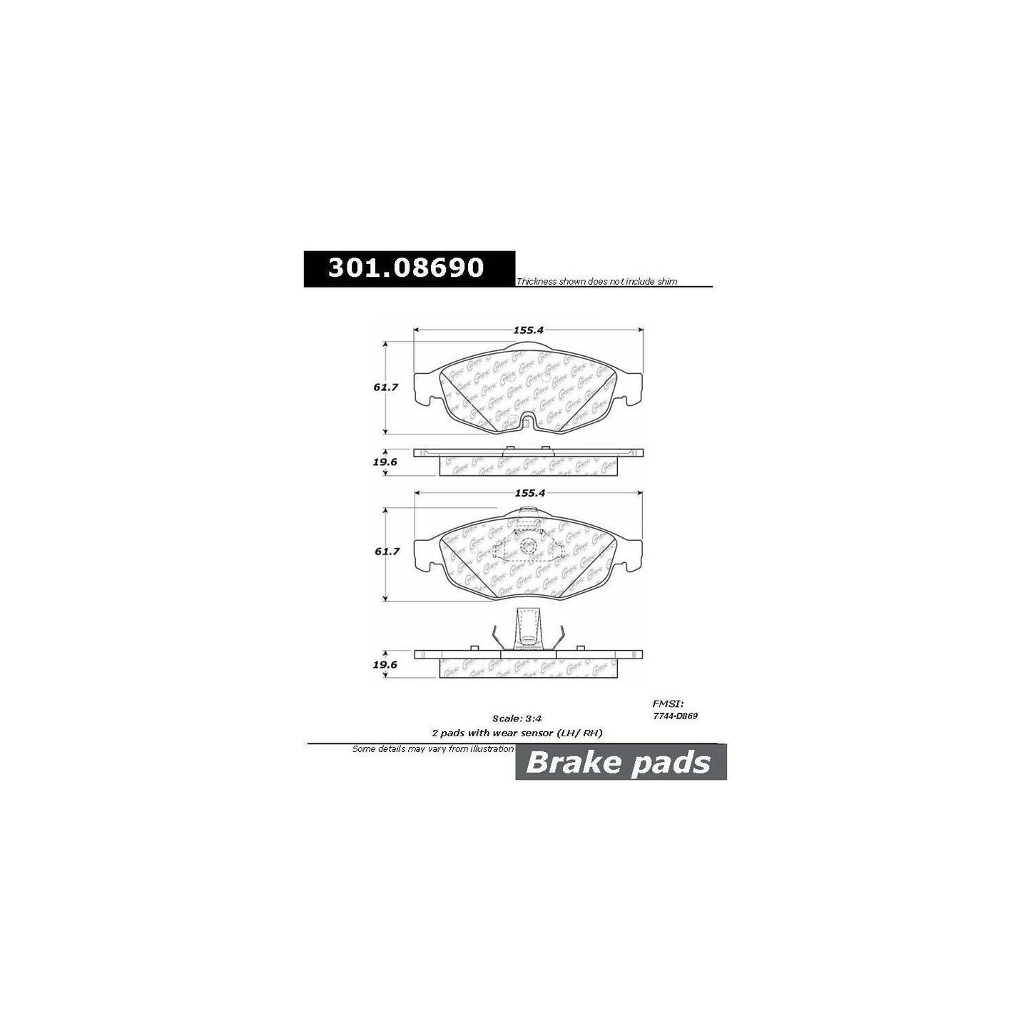 Centric Parts Disc Brake Pad Set Premium Ceramic with Shims and Hardware 301.08690