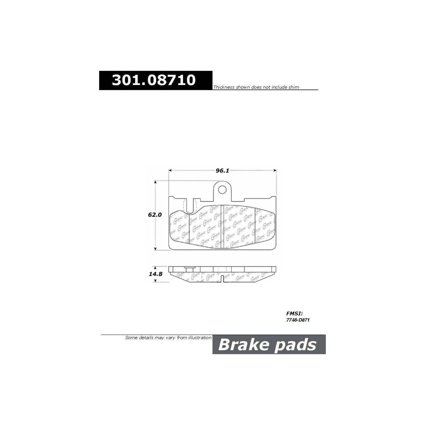 Centric Parts Disc Brake Pad Set Premium Ceramic with Shims and Hardware 301.08710