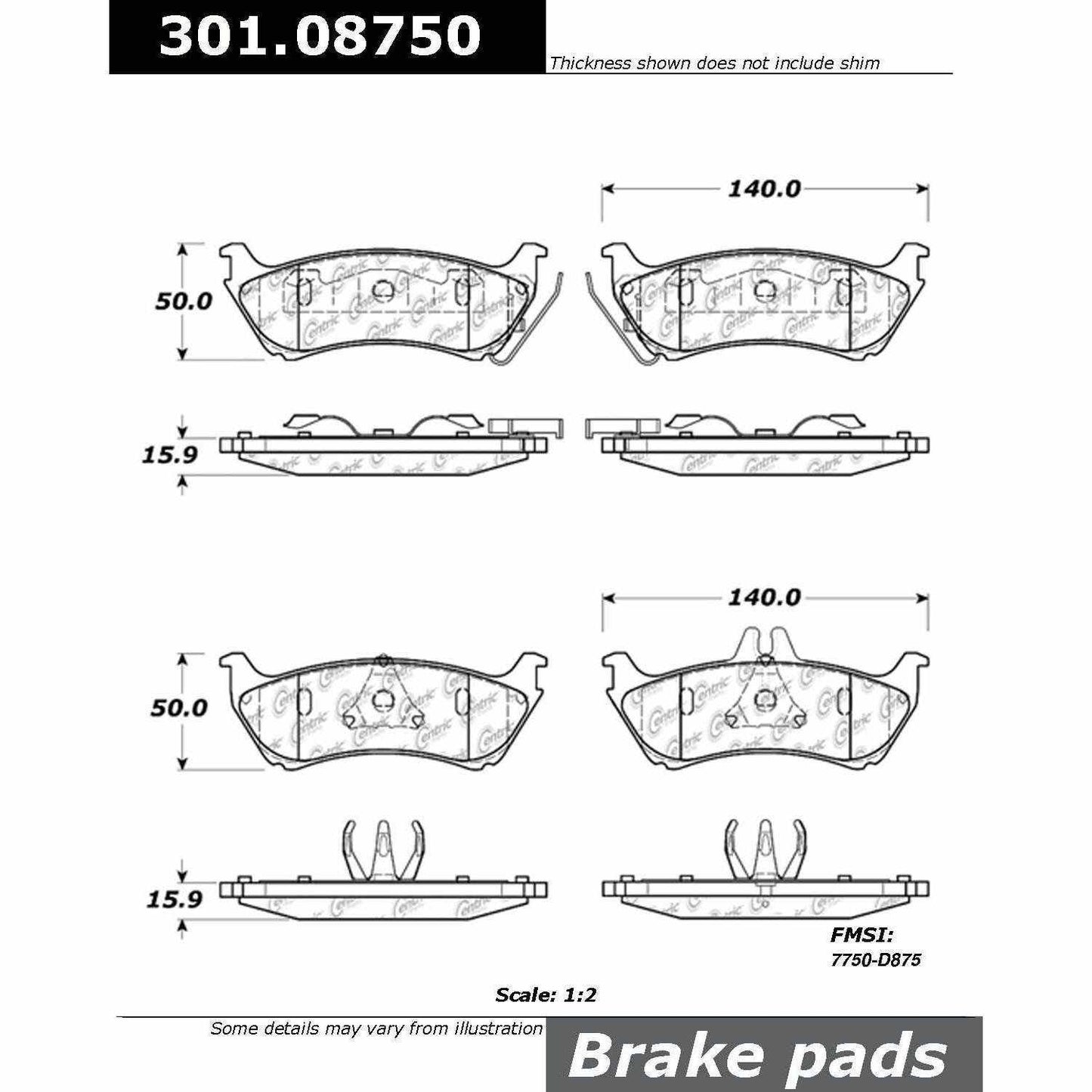Stoptech Centric Centric Premium Ceramic Brake Pads 301.08750