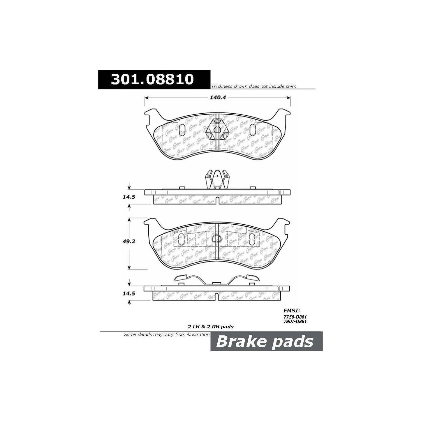 Centric Parts Disc Brake Pad Set Premium Ceramic with Shims and Hardware 301.08810