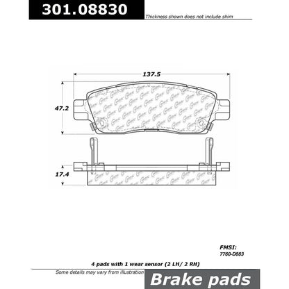 Centric Parts Disc Brake Pad Set Premium Ceramic with Shims and Hardware 301.08830