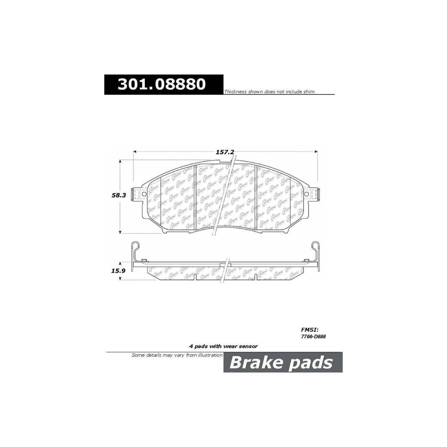 Centric Parts Disc Brake Pad Set Premium Ceramic with Shims and Hardware 301.08880