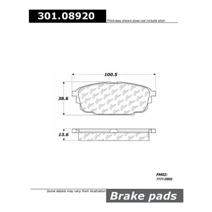 Stoptech Centric Centric Premium Ceramic Brake Pads 301.08920