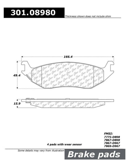 Centric Parts Premium Ceramic Brake Pads with Shims and Hardware 301.08980