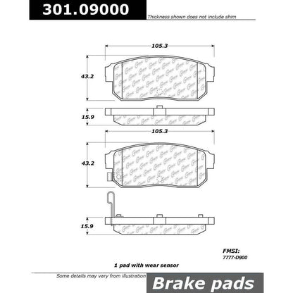 Centric Parts Disc Brake Pad Set Premium Ceramic with Shims and Hardware 301.09000