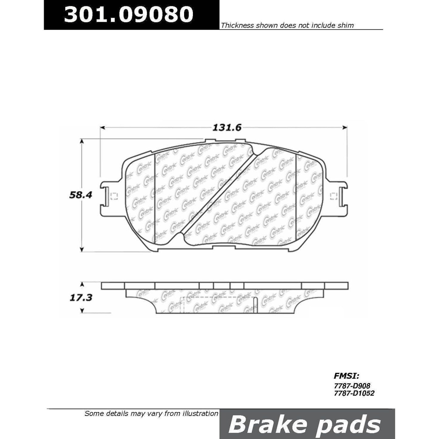 Centric Parts Disc Brake Pad Set Premium Ceramic with Shims and Hardware 301.09080