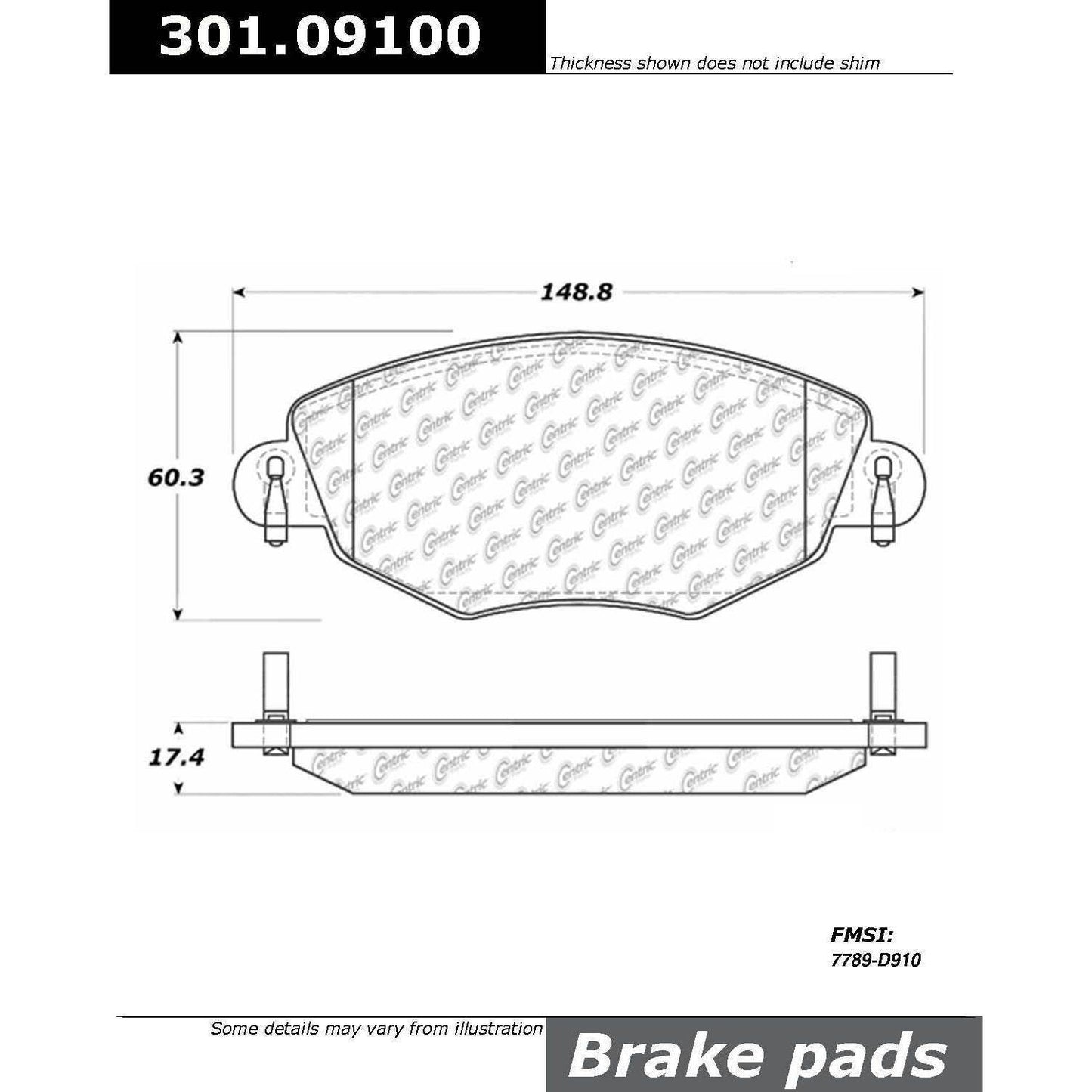Stoptech Centric Centric Premium Ceramic Brake Pads 301.09100