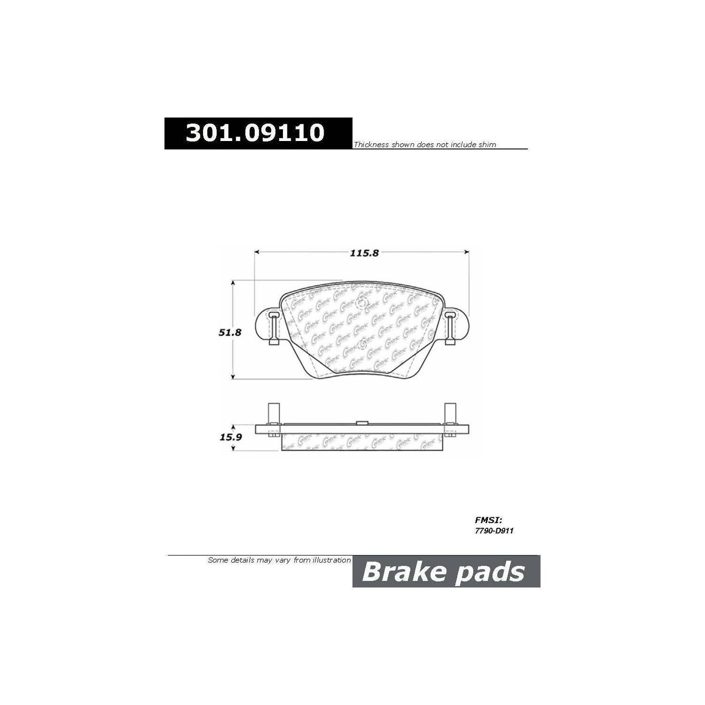 Stoptech Centric Centric Premium Ceramic Brake Pads 301.09110