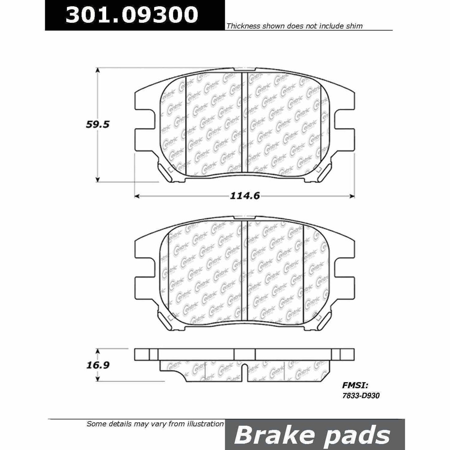 Centric Parts Disc Brake Pad Set Premium Ceramic with Shims and Hardware 301.09300