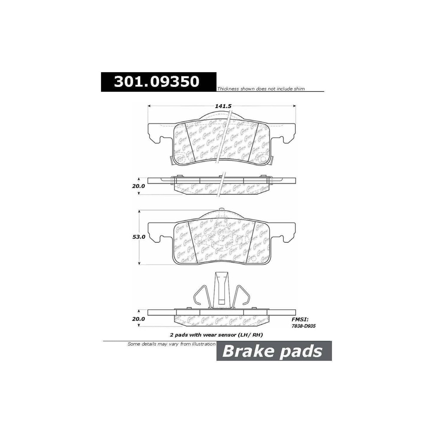 Stoptech Centric Centric Premium Ceramic Brake Pads 301.09350
