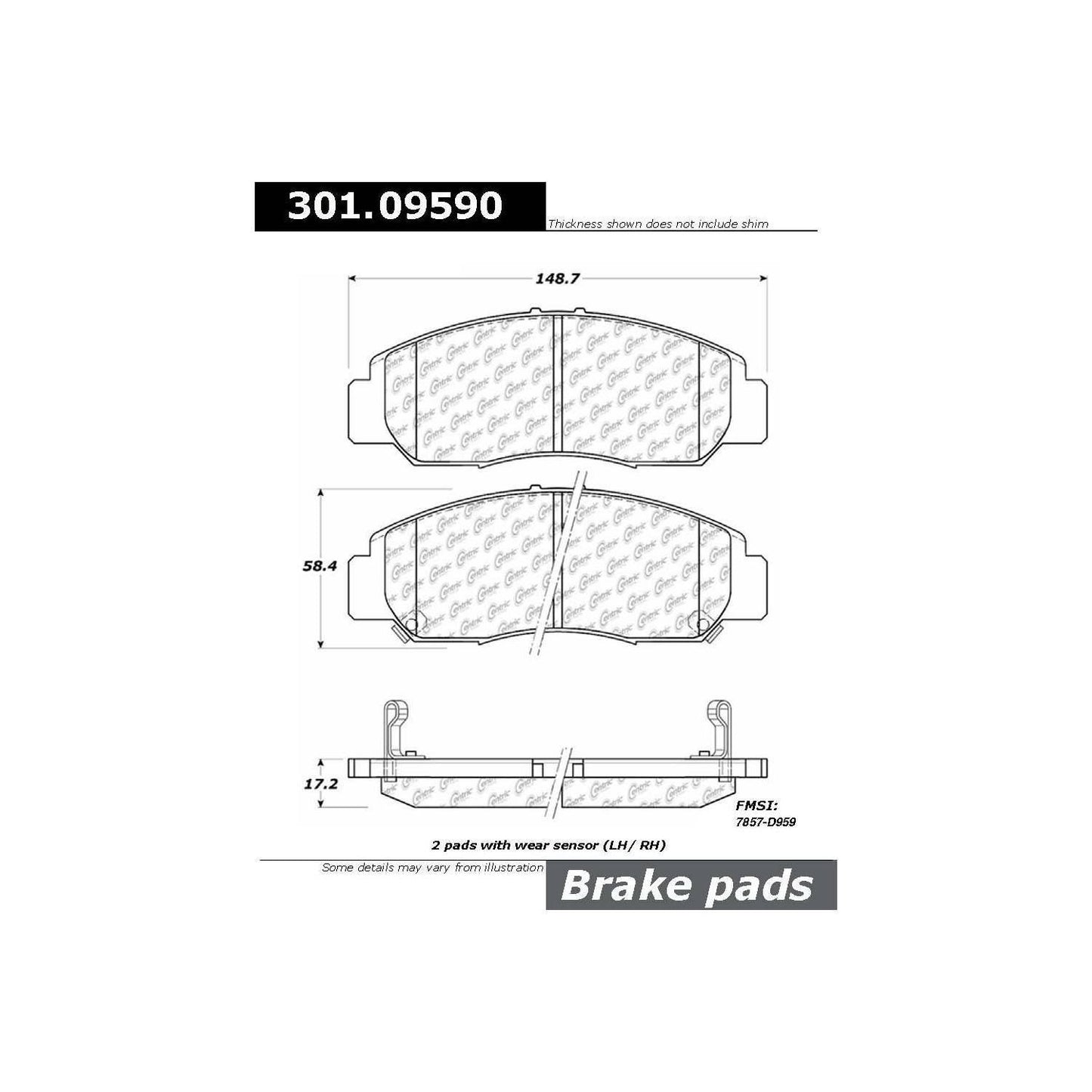 Centric Parts Disc Brake Pad Set Premium Ceramic with Shims and Hardware for 2006-2011 Acura CSX 2003-2007 Honda Accord 2006-2011 Civic 301.09590