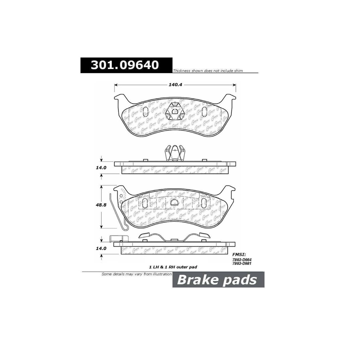 Centric Parts Disc Brake Pad Set Premium Ceramic with Shims and Hardware for 2003-2007 Jeep Liberty, TJ, Wrangler 301.09640