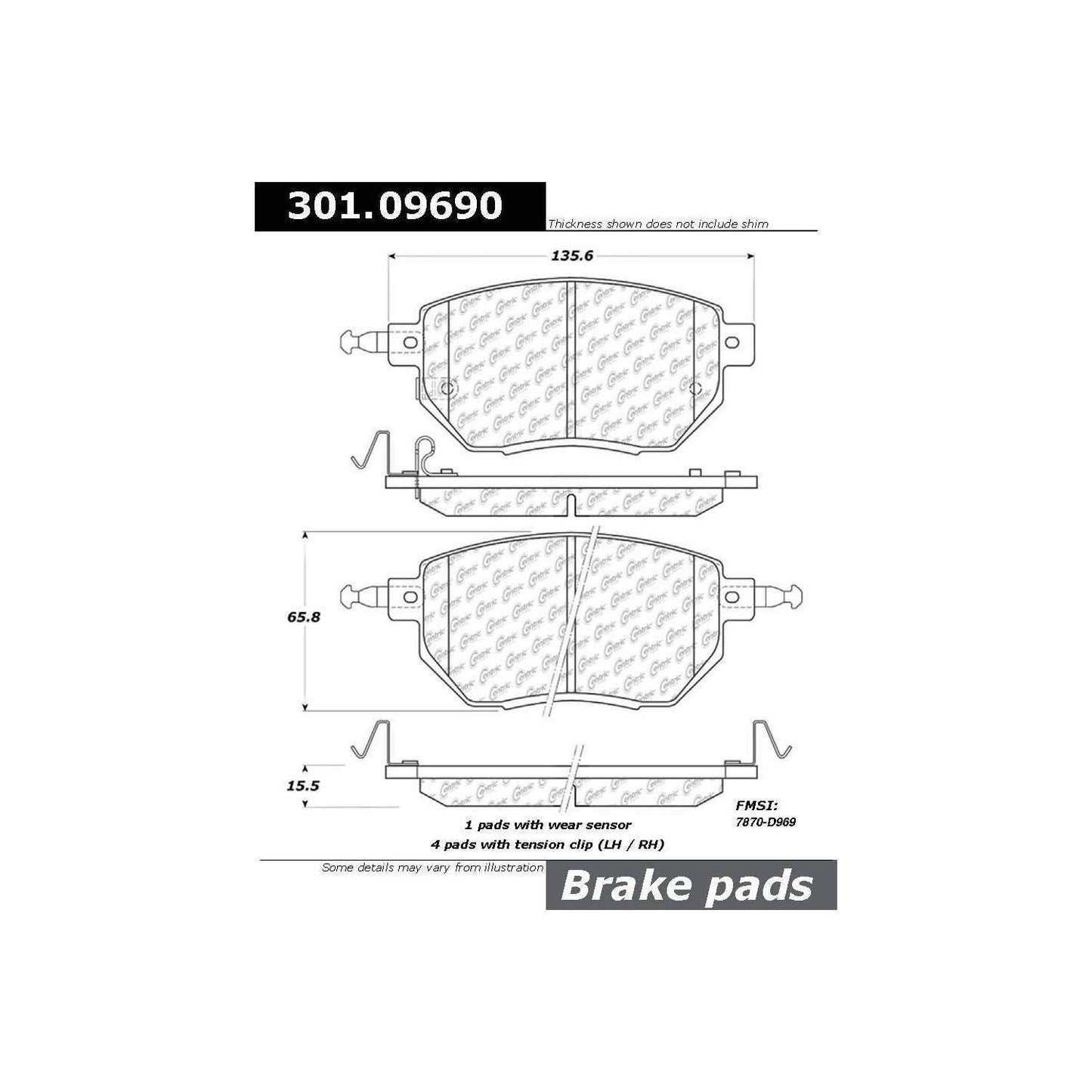 Centric Parts Disc Brake Pad Set Premium Ceramic with Shims and Hardware for 2003-2005 Infiniti FX35/FX45, 2005-2006 Nissan Altima, 2004-2008 Maxima, 2003-2007 Murano, 2009-2011 Murano 301.09690