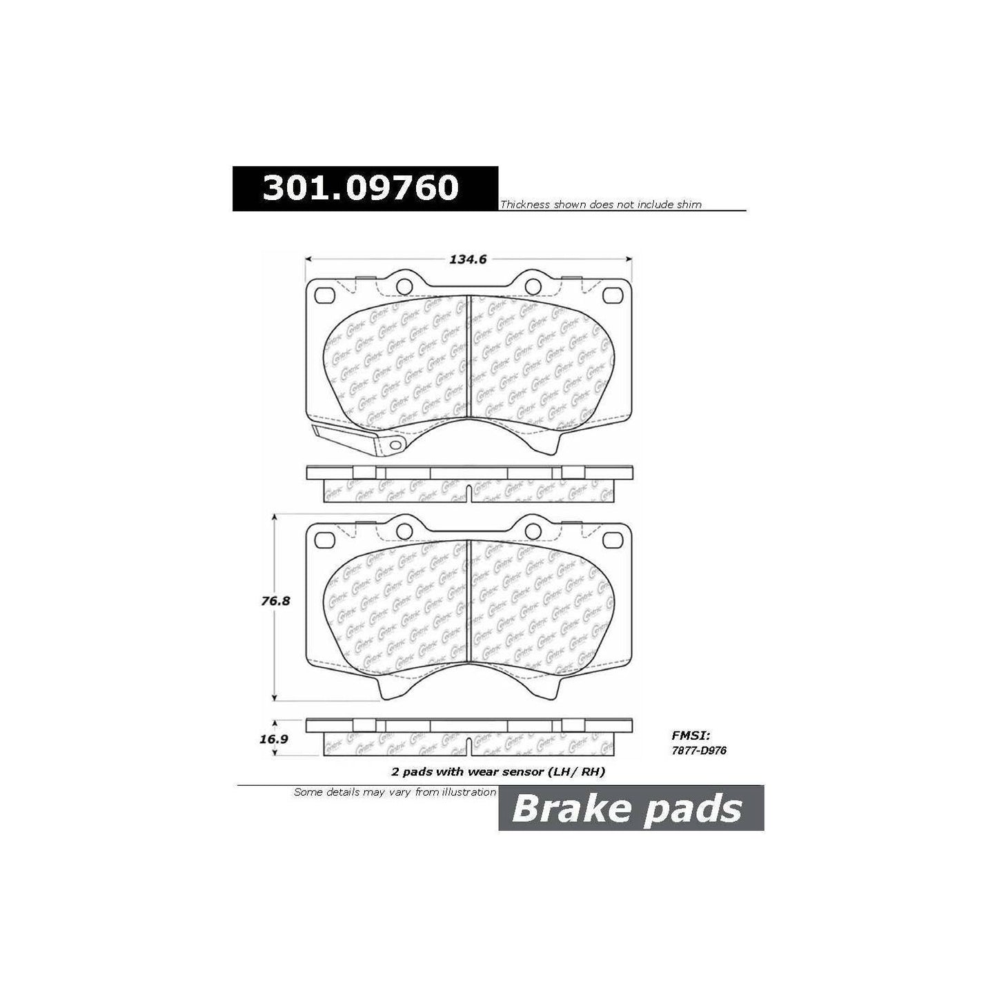 Centric Parts Disc Brake Pad Set with High Performance Shims for Passenger Cars and Light Duty Trucks 301.09760