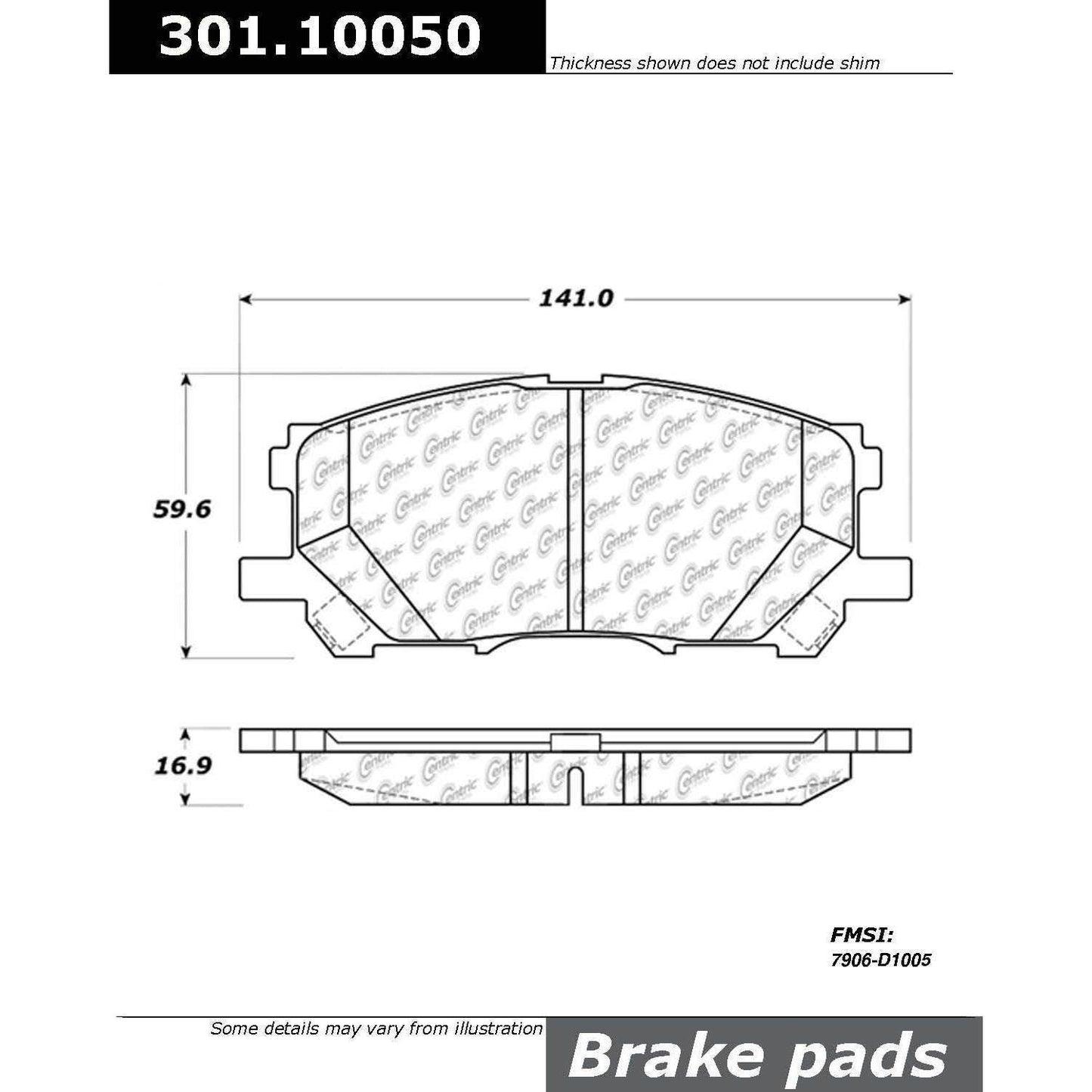 Centric Parts Disc Brake Pad Set Premium Ceramic with Shims and Hardware for 2004-2009 Lexus RX330/350 RX400h Toyota Highlander 301.10050