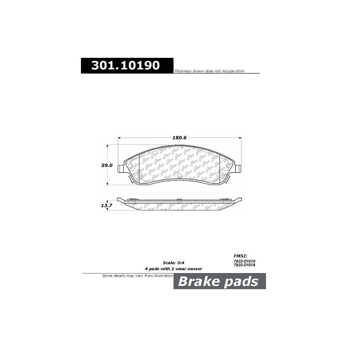 Stoptech Centric Centric Premium Ceramic Brake Pads 301.10190