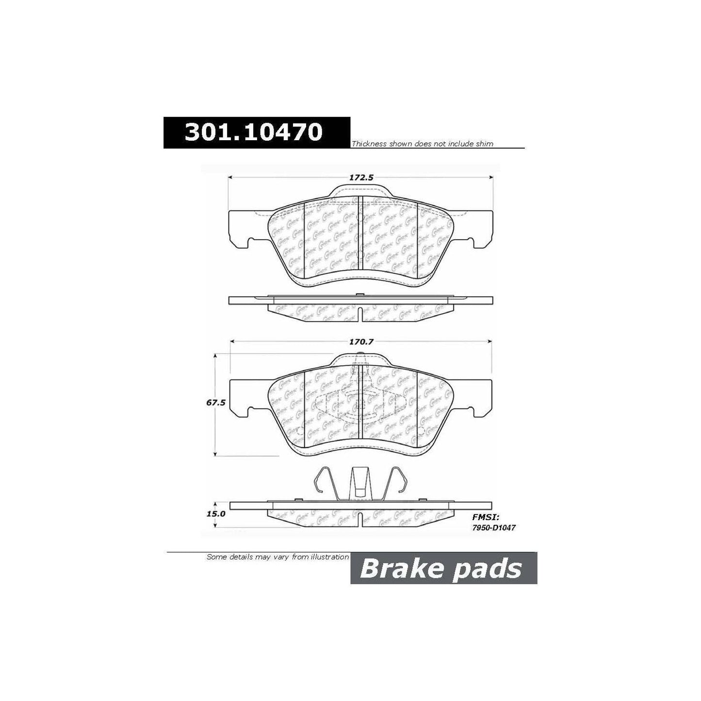 Centric Parts Disc Brake Pad Set with High Performance Shims for Passenger Cars and Light Duty Trucks 301.10470