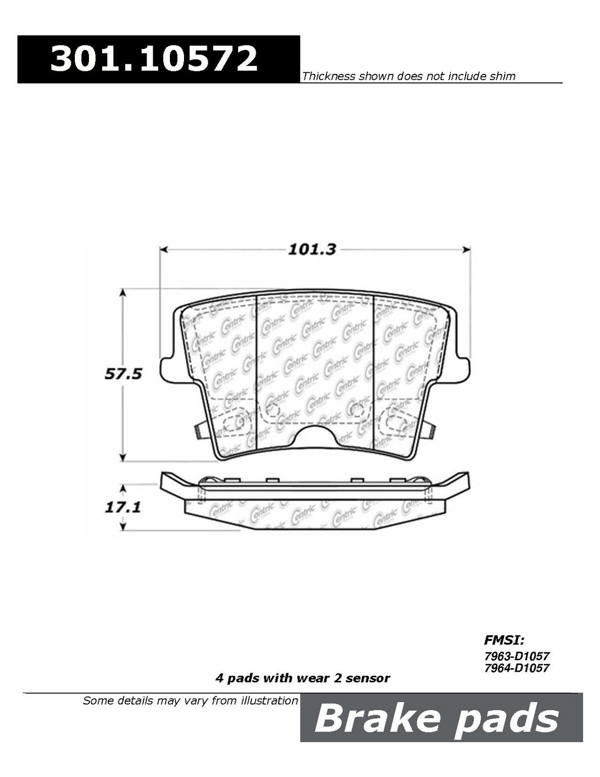 Centric Parts Disc Brake Pad Set Premium Ceramic with Shims and Hardware for 2005-2021 Chrysler 300, 2009-2021 Dodge Challenger, 2006-2020 Charger, 2005-2008 Magnum 301.10572