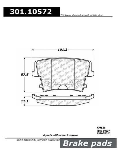 Centric Parts Disc Brake Pad Set Premium Ceramic with Shims and Hardware for 2005-2021 Chrysler 300, 2009-2021 Dodge Challenger, 2006-2020 Charger, 2005-2008 Magnum 301.10572