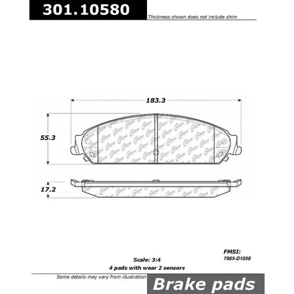 Centric Parts Disc Brake Pad Set Premium Ceramic with Shims and Hardware for 2005-2021 Chrysler Dodge Ford Models 301.10580