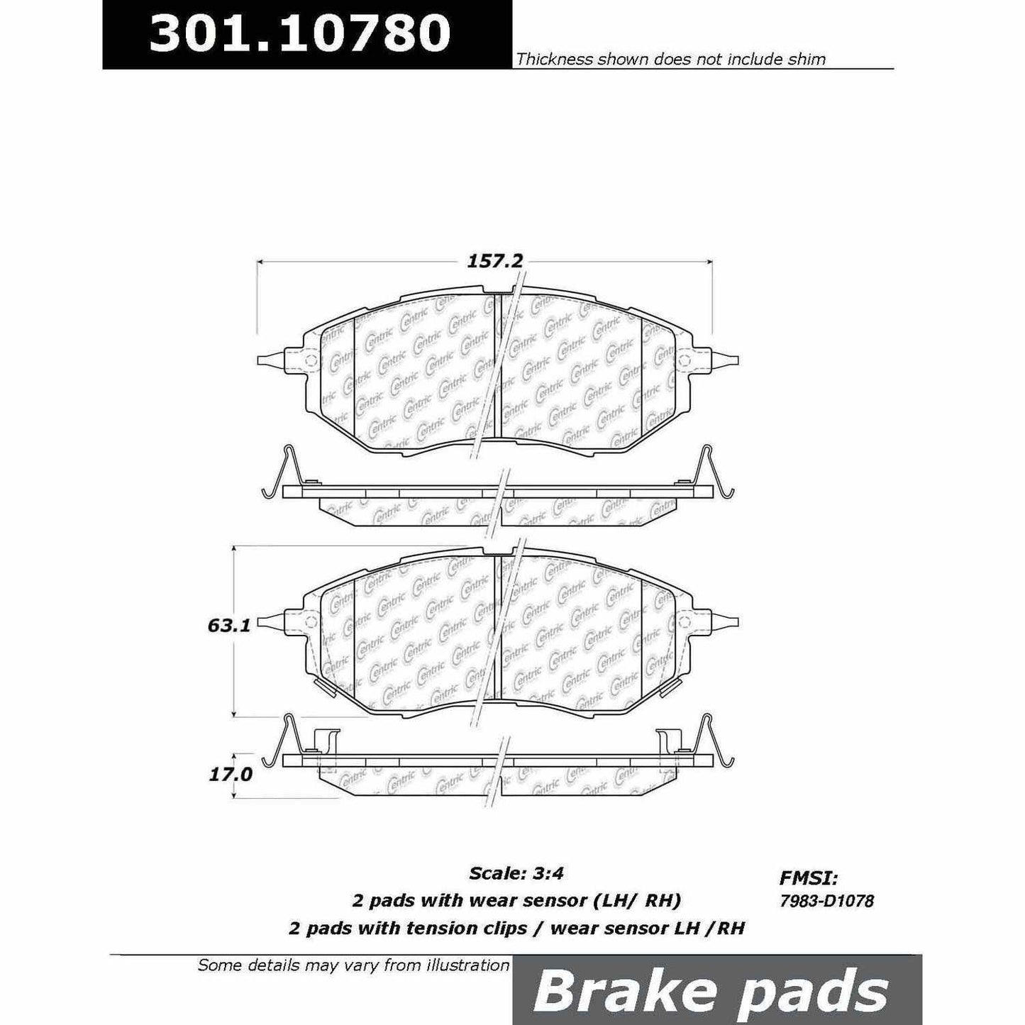 Centric Parts Disc Brake Pad Set Premium Ceramic with Shims for Subaru 2006-2021 Models 301.10780
