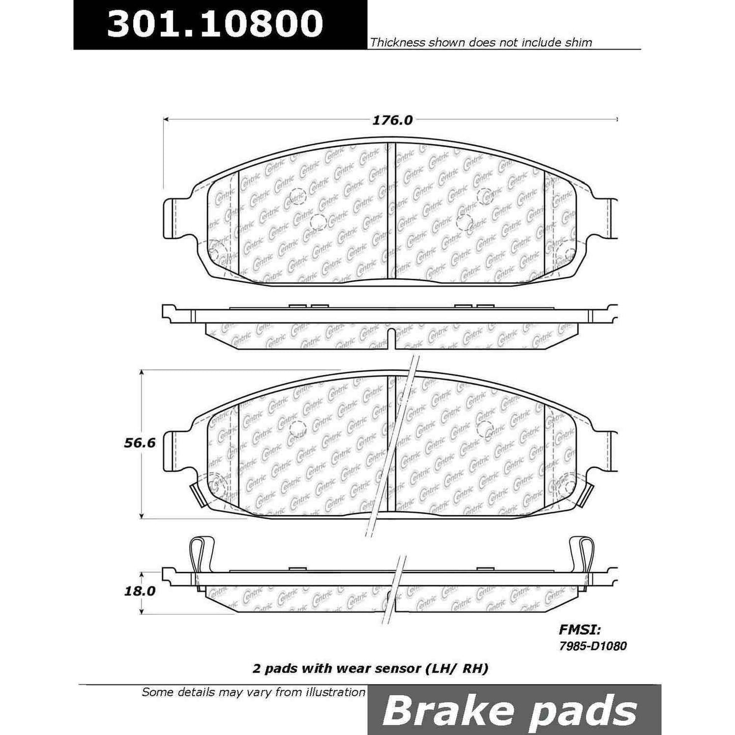 Centric Parts Disc Brake Pad Set Premium Ceramic with Shims and Hardware for Jeep Commander 2010-2006 Grand Cherokee 2010-2005 301.10800