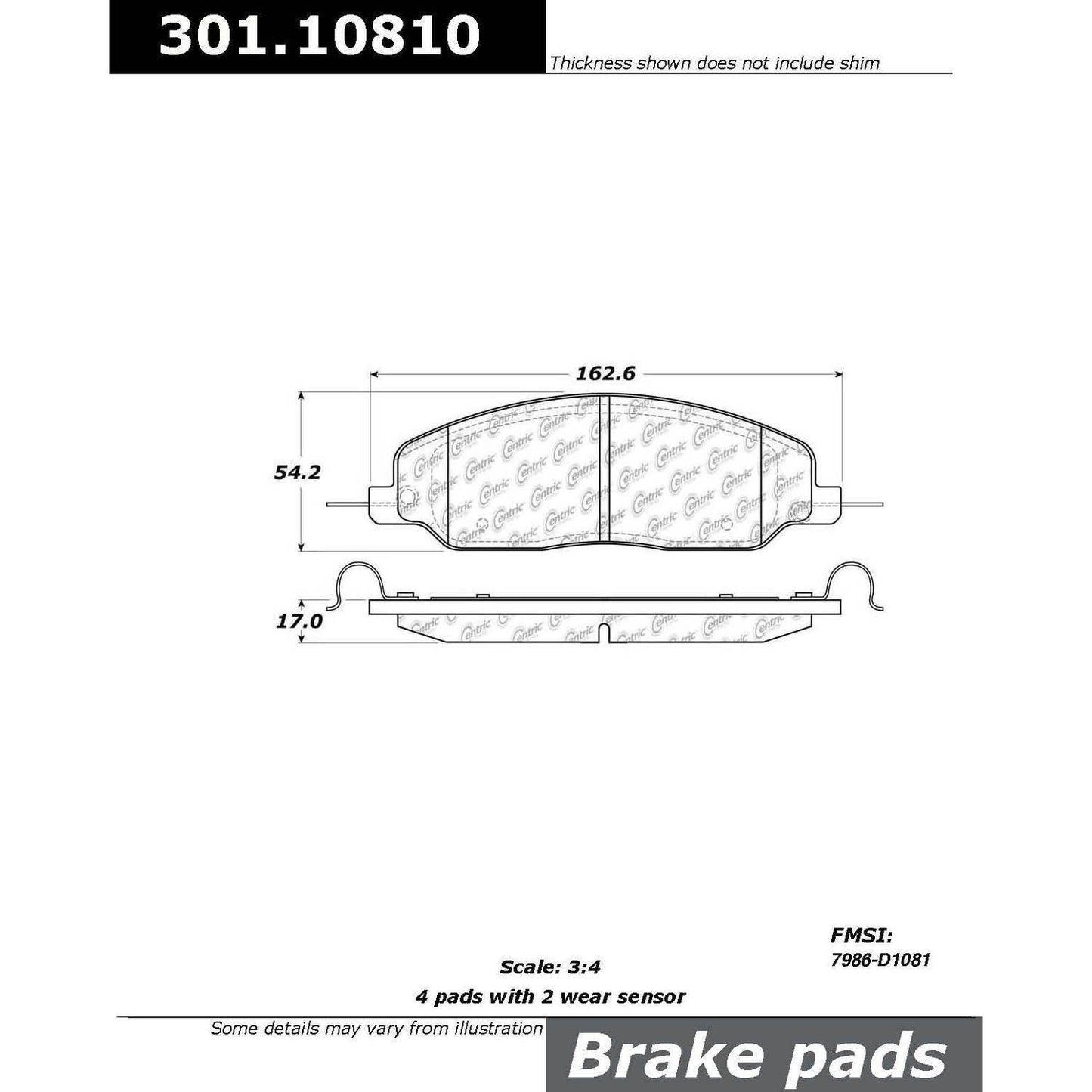 Stoptech Centric Centric Premium Ceramic Brake Pads 301.10810