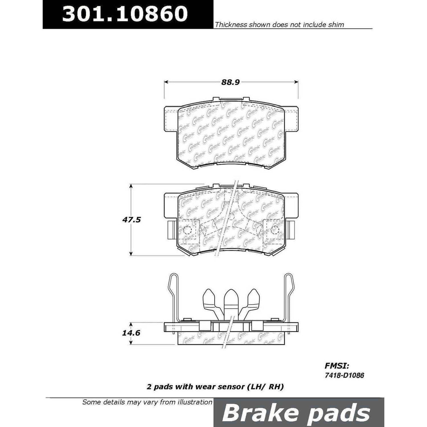 Stoptech Centric Centric Premium Ceramic Brake Pads 301.10860