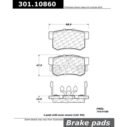 Stoptech Centric Centric Premium Ceramic Brake Pads 301.10860