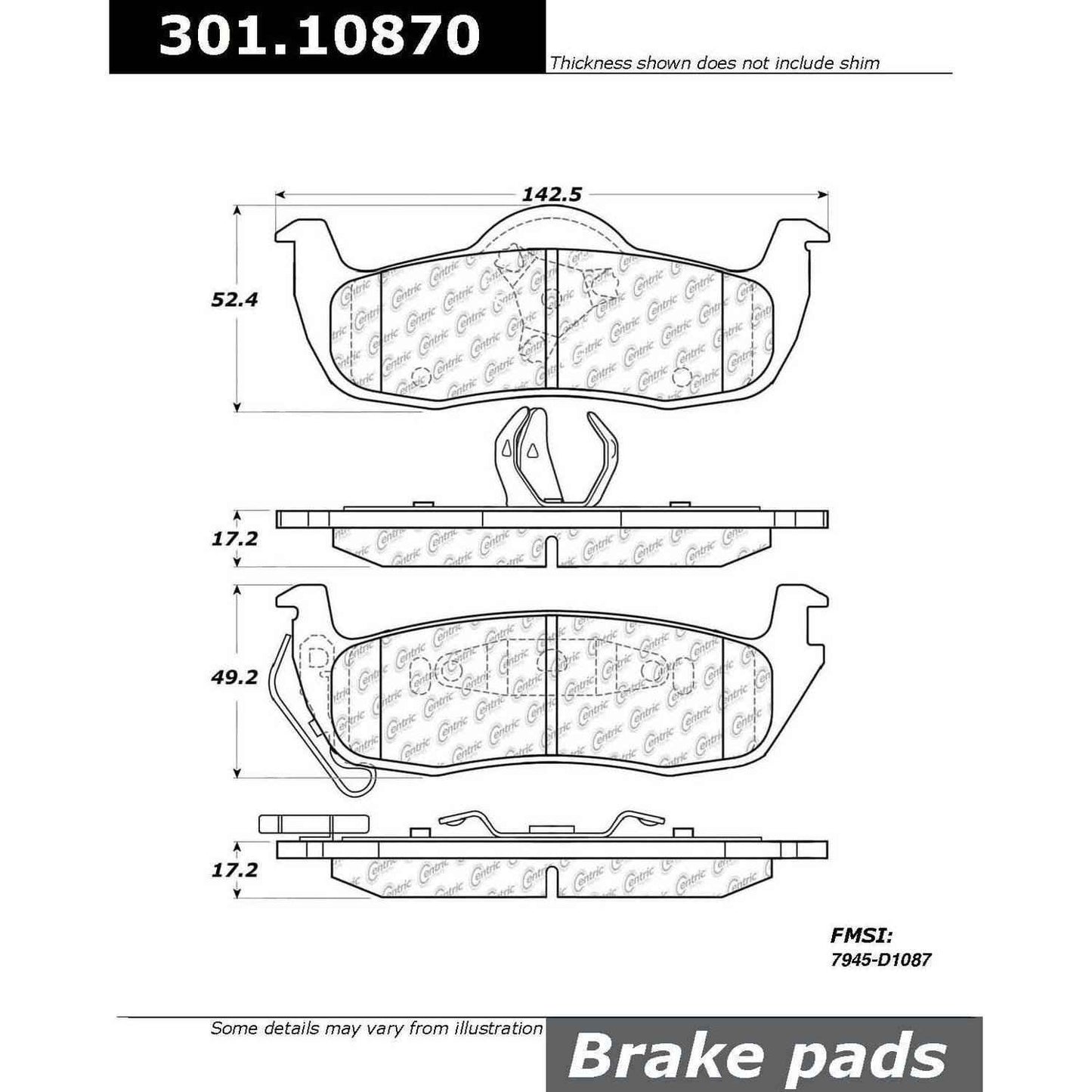Centric Parts Disc Brake Pad Set Premium Ceramic with Shims and Hardware for Jeep Commander 2010-2006 Grand Cherokee 2010-2005 301.10870