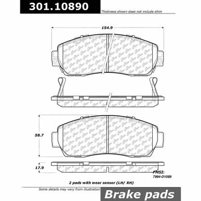 Stoptech Centric 05-10 Honda Odyssey Front Centric Premium Ceramic Brake Pads 301.10890