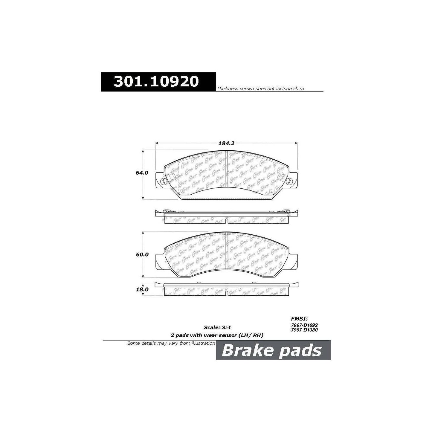 Centric Parts Disc Brake Pad Set Premium Ceramic with Shims and Hardware for 2005-2008 Cadillac Escalade, Chevrolet Avalanche, GMC Sierra 1500