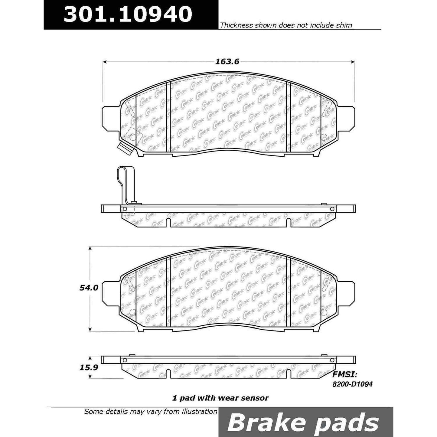 Stoptech Centric Premium Ceramic Brake Pads 301.10940