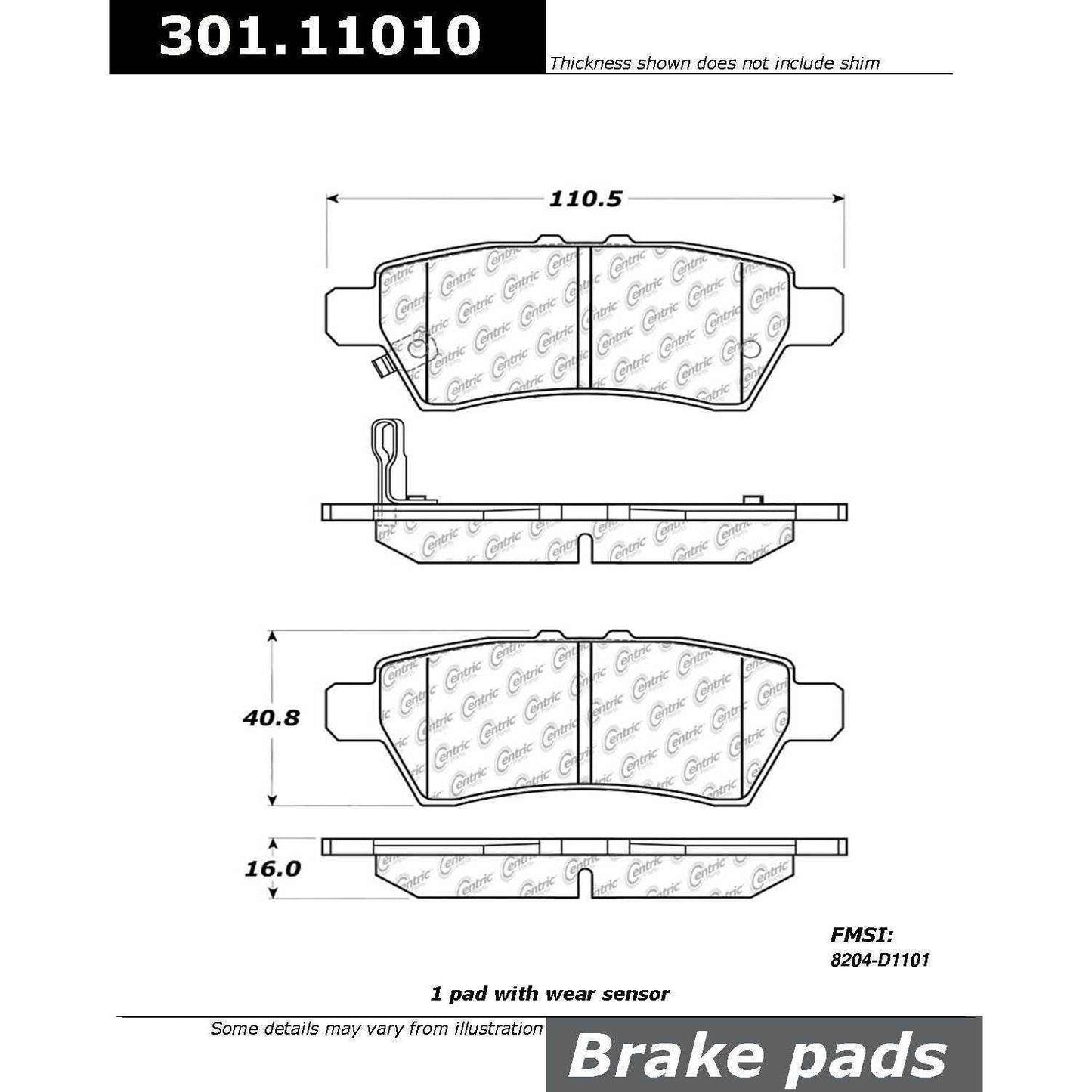 Centric Parts Disc Brake Pad Set Premium Ceramic with Shims and Hardware for 2004-2012 Nissan Pathfinder 301.11010